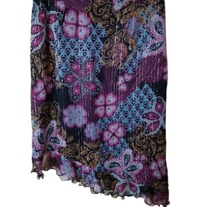 Vtg bentley a. Silk Skirt Dark Floral Ruffle Gold Thread Side Zip Size M EUC